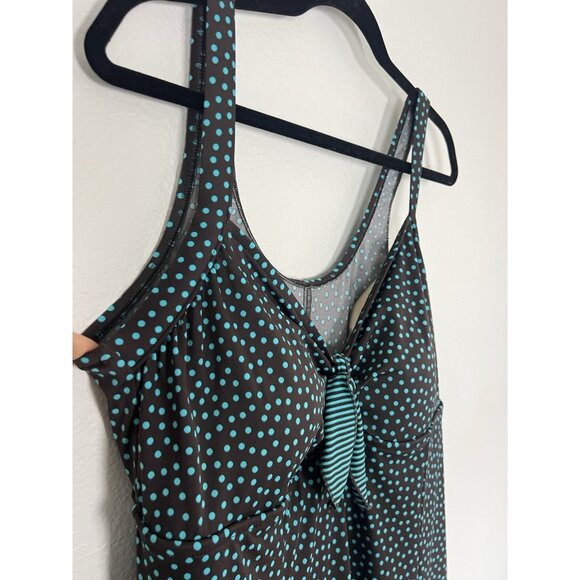 Maxine of Hollywood Vtg Plus 22W One Piece Swimsuit Dress Brown & Teal Polkadot - Picture 11 of 11